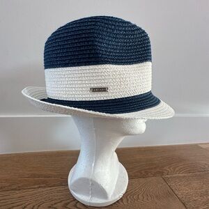 Navy and white straw hat